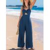 CUPSHE Women’s Romper V Neck Cami Keyhole Straight leg Jumpsuit Wide leg Outfit Casual Dressy(Blue Navy)