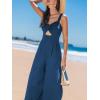 CUPSHE Women’s Romper V Neck Cami Keyhole Straight leg Jumpsuit Wide leg Outfit Casual Dressy(Blue Navy)