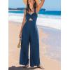 CUPSHE Women’s Romper V Neck Cami Keyhole Straight leg Jumpsuit Wide leg Outfit Casual Dressy(Blue Navy)