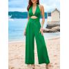 CUPSHE Women’s Romper V Neck Cami Keyhole Straight leg Jumpsuit Wide leg Outfit Casual Dressy(Green)