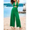 CUPSHE Women’s Romper V Neck Cami Keyhole Straight leg Jumpsuit Wide leg Outfit Casual Dressy(Green)