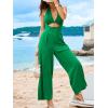 CUPSHE Women’s Romper V Neck Cami Keyhole Straight leg Jumpsuit Wide leg Outfit Casual Dressy(Green)