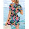 CUPSHE Women’s Romper V Neck Short Sleeves Colorful Tropical Jumpsuit Straight leg Outfit Casual Dressy(Colorful)