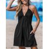 CUPSHE Women’s Rompers V Neck Halterneck Jumpsuits Sleeveless Backless Overall Wide Leg Outfit Casual Beach(Black)