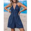 CUPSHE Women’s Rompers V Neck Halterneck Jumpsuits Sleeveless Backless Overall Wide Leg Outfit Casual Beach(Blue)