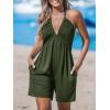 CUPSHE Women’s Rompers V Neck Halterneck Jumpsuits Sleeveless Backless Overall Wide Leg Outfit Casual Beach(Green)