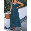 CUPSHE Women’s Ruching Smocking Jumpsuit Summer Slip V Neck Backless Maxi High Low(Blue)