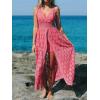 CUPSHE Women’s Ruching Smocking Jumpsuit Summer Slip V Neck Backless Maxi High Low(Dusty Pink)