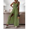 CUPSHE Women’s Ruching Smocking Jumpsuit Summer Slip V Neck Backless Maxi High Low(Green)