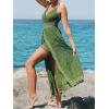 CUPSHE Women’s Ruching Smocking Jumpsuit Summer Slip V Neck Backless Maxi High Low(Olive Green)
