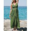 CUPSHE Women’s Ruching Smocking Jumpsuit Summer Slip V Neck Backless Maxi High Low(Olive Green)