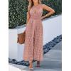 CUPSHE Women’s Ruching Smocking Jumpsuit Summer Slip V Neck Backless Maxi High Low(Pink)