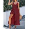 CUPSHE Women’s Ruching Smocking Jumpsuit Summer Slip V Neck Backless Maxi High Low(Red)