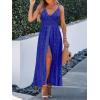 CUPSHE Women’s Ruching Smocking Jumpsuit Summer Slip V Neck Backless Maxi High Low(Royal Blue)