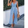 CUPSHE Women’s Ruching Smocking Jumpsuit Summer Slip V Neck Backless Maxi High Low(Sky Blue)