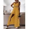 CUPSHE Women’s Ruching Smocking Jumpsuit Summer Slip V Neck Backless Maxi High Low(Yellow)