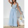 CUPSHE Women’s Sleeveless Jumpsuit Summer Wide Leg One Piece Romper Casual Elegant Outfit for Beach Party Travel Outfits(Blue)