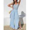 CUPSHE Women’s Sleeveless Jumpsuit Summer Wide Leg One Piece Romper Casual Elegant Outfit for Beach Party Travel Outfits(Blue)