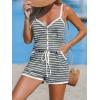 CUPSHE Women’s Striped Romper Workout Loose Fit Short Overall Beach Outfits Travel Vacation Outfit with Pockets(Light Grey)