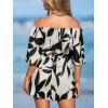 CUPSHE Women’s Summer Casual 3/4 Sleeve Romper Wide Leg Floral Tropical Off Shoulder Elastic Waist Jumpsuit with Pockets(Black)