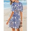 CUPSHE Womens Summer Dresses 2025 V Neck Short Sleeve Flowy A-line Beach Vacation Dress with Pockets(Blue)
