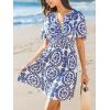 CUPSHE Womens Summer Dresses 2025 V Neck Short Sleeve Flowy A-line Beach Vacation Dress with Pockets(Blue)
