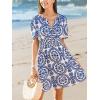 CUPSHE Womens Summer Dresses 2025 V Neck Short Sleeve Flowy A-line Beach Vacation Dress with Pockets(Blue)