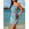 CUPSHE Women’s Summer Dresses Floral Boho Halter Crisscross Backless Wrap Beach Vacation Smocked Mini Dress(Blue)