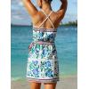 CUPSHE Women’s Summer Dresses Floral Boho Halter Crisscross Backless Wrap Beach Vacation Smocked Mini Dress(Blue)