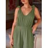 CUPSHE Women’s Summer Jumpsuit 100% Cotton Beach Vacation V Neck Tie Strap Sleeveless Wide Leg Jumpsuit with Pockets(Green)