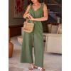 CUPSHE Women’s Summer Jumpsuit 100% Cotton Beach Vacation V Neck Tie Strap Sleeveless Wide Leg Jumpsuit with Pockets(Green)