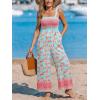 CUPSHE Women’s Summer Jumpsuit Disty Floral Elastic High Waist Sleeveless Wide Leg Beach Vacation Boho Jumpsuit with Pockets(Mint)