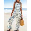 CUPSHE Womens Summer Jumpsuit Halter Casual Dressy Sleeveless One Piece Outfit Pockets Wide leg Pants Romper(Blue Printed)