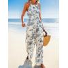 CUPSHE Womens Summer Jumpsuit Halter Casual Dressy Sleeveless One Piece Outfit Pockets Wide leg Pants Romper(Blue Printed)