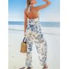 CUPSHE Womens Summer Jumpsuit Halter Casual Dressy Sleeveless One Piece Outfit Pockets Wide leg Pants Romper(Blue Printed)