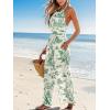 CUPSHE Womens Summer Jumpsuit Halter Casual Dressy Sleeveless One Piece Outfit Pockets Wide leg Pants Romper(Green Printed)