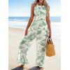 CUPSHE Womens Summer Jumpsuit Halter Casual Dressy Sleeveless One Piece Outfit Pockets Wide leg Pants Romper(Green Printed)
