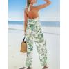 CUPSHE Womens Summer Jumpsuit Halter Casual Dressy Sleeveless One Piece Outfit Pockets Wide leg Pants Romper(Green Printed)