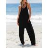 CUPSHE Women’s Summer Jumpsuit Sleeveless Casual Loose Fit Knit Scoop Neck Wide Leg Pockets Long Romper One Piece Vacation(Black)