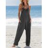 CUPSHE Women’s Summer Jumpsuit Sleeveless Casual Loose Fit Knit Scoop Neck Wide Leg Pockets Long Romper One Piece Vacation(Dark Grey)