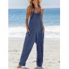 CUPSHE Women’s Summer Jumpsuit Sleeveless Casual Loose Fit Knit Scoop Neck Wide Leg Pockets Long Romper One Piece Vacation(Dusty Blue)
