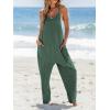 CUPSHE Women’s Summer Jumpsuit Sleeveless Casual Loose Fit Knit Scoop Neck Wide Leg Pockets Long Romper One Piece Vacation(Olive Green)