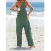 CUPSHE Women’s Summer Jumpsuit Sleeveless Casual Loose Fit Knit Scoop Neck Wide Leg Pockets Long Romper One Piece Vacation(Olive Green)