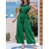 CUPSHE Womens Summer Jumpsuits Dressy One Piece Outfits Sleeveless Belted Overalls Rompers Wide Leg Pants Vacation Clothes(Green)