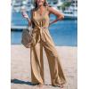 CUPSHE Women’s Summer Jumpsuits Sleeveless Tie Knot Wide Leg Long Pants Romper with Pockets(Beige)