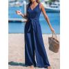 CUPSHE Women’s Summer Jumpsuits Sleeveless Tie Knot Wide Leg Long Pants Romper with Pockets(Blue)