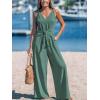 CUPSHE Women’s Summer Jumpsuits Sleeveless Tie Knot Wide Leg Long Pants Romper with Pockets(Green)