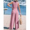 CUPSHE Women’s Summer Jumpsuits Sleeveless Tie Knot Wide Leg Long Pants Romper with Pockets(Pink)