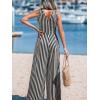 CUPSHE Women’s Summer Jumpsuits Sleeveless Tie Knot Wide Leg Long Pants Romper with Pockets(Stripe Black)