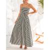 CUPSHE Womens Summer Maxi Dress Casual Sleeveless Square Neck Striped Beach Long Dress with Pockets(Black)